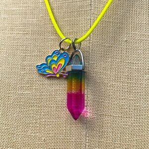 Handmade Rainbow Colored Resin Dagger Crystal Amulet Necklace & Butterfly Charm